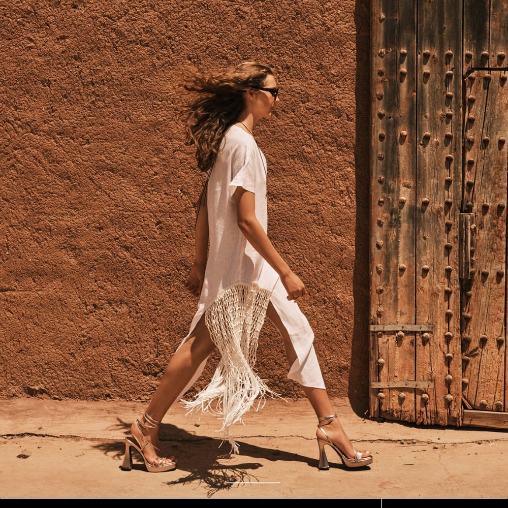 Zara limited edition European linen fringe dress